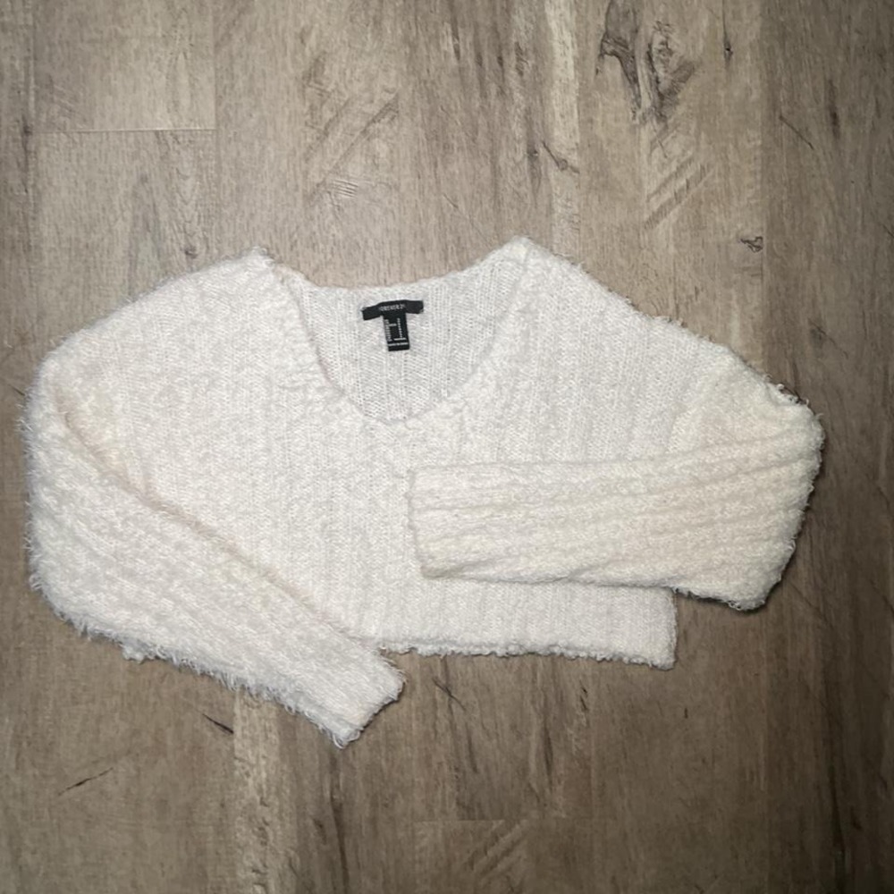 Forever 21 Fuzzy Knit Sweater Vest Size S White Mohair Style Cozy‎ Cottagecore